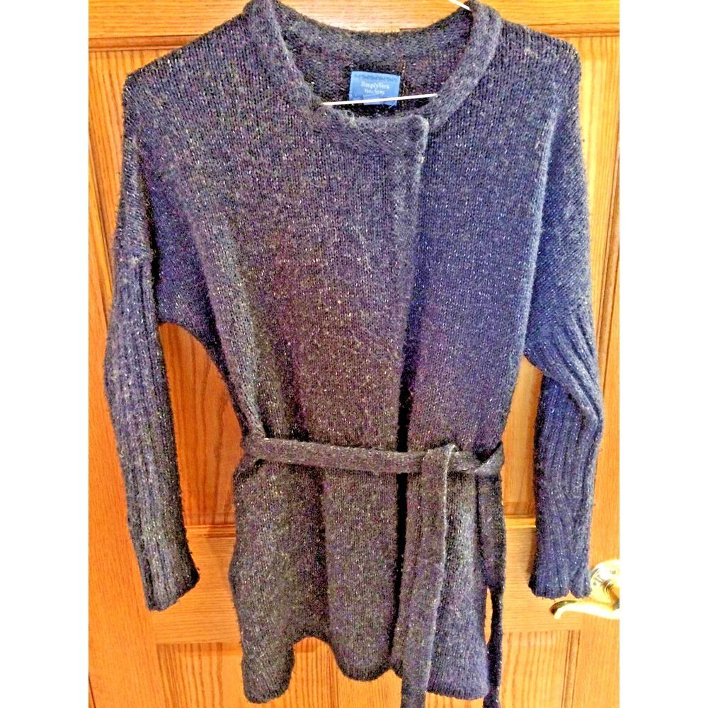 SIMPLY VERA WANG WOMEN'S SZ M MEDIUM‎ CHUNKY SWEATER NAVY BLUE WITH BELT